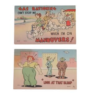 MWM Post Card Set of 2 World War II Veteran Humorous Vintage 3.5 x 5.5 in